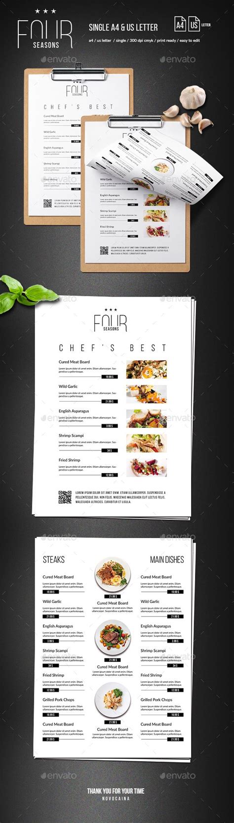 Four Seasons Minimal Menu - A4 and US Letter - Food Menus Print Templates | Restaurant menu ...