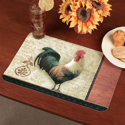 Signature Rooster Reversible Placemat Set of 4 | Rooster, Placemats, Placemat sets