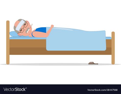 Cartoon ill old man in bed with influenza Vector Image