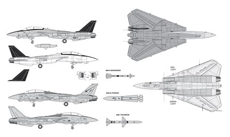 Grumman F-14 Tomcat Blueprint - Download free blueprint for 3D modeling