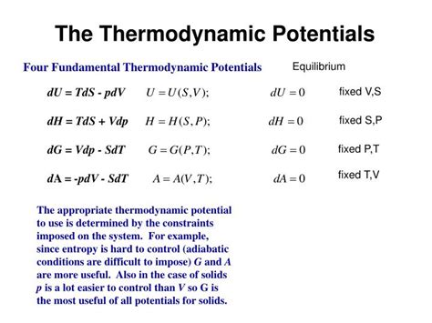 PPT - The Thermodynamic Potentials PowerPoint Presentation, free download - ID:6297686