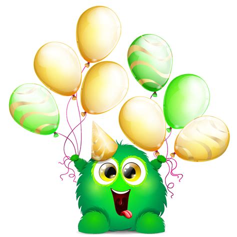 Cute fluffy funny cartoon green monster with birthday balloons 7773015 ...