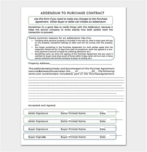 Addendum to Purchase Agreement - Examples and Templates | Docformats.com