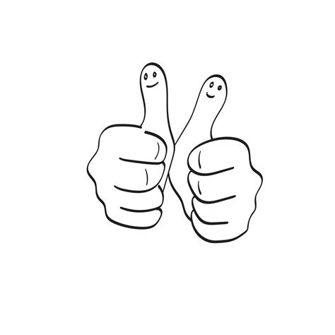 line art two thumbs up with smiling face illustration vector hand drawn ...