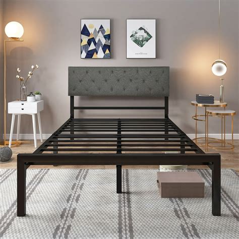 YITAHOME Metal Bed Frame with Upholstered Headboard Heavy Duty Platform Bed, Metal Slats(Queen ...