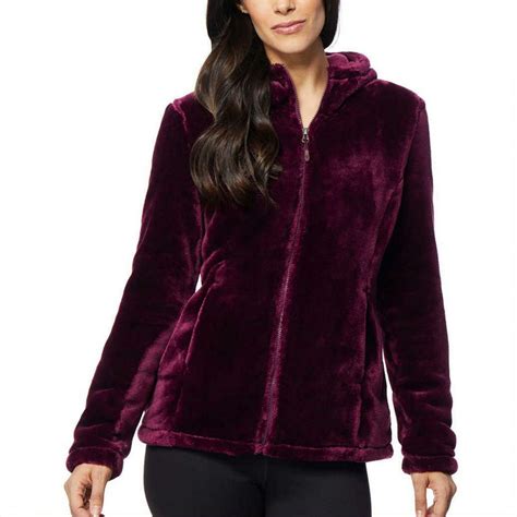 32 Degrees Heat Women's Hooded Plush Faux Fur Fleece Jacket Medium Beach Plum