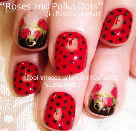 Nail Art by Robin Moses: "rose nails" "nail art" "red and black nails ...