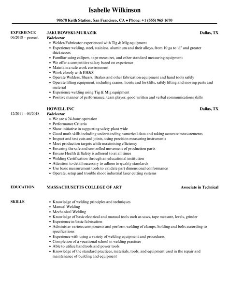 Welder Fabricator Resume Sample