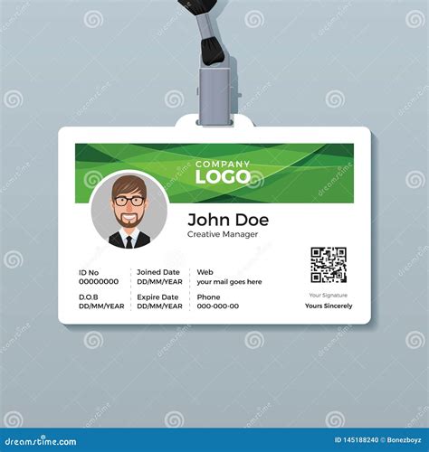 ID Card Design Template with Abstract Green Background Stock Vector - Illustration of employee ...