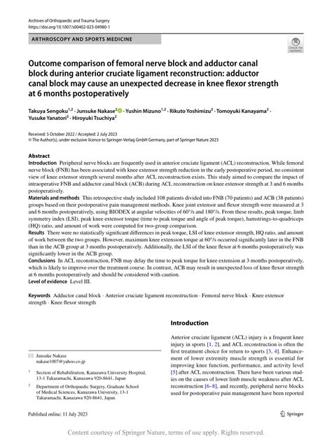 Outcome comparison of femoral nerve block and adductor canal block during anterior cruciate ...