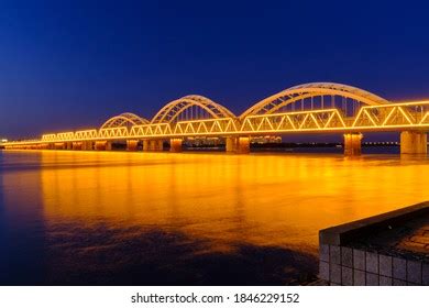 Night Scenery Songhua River Iron Bridge Stock Photo 1846229152 ...