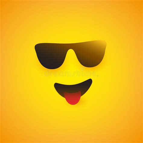 Smiling Emoji Face with Sunglasses and Stuck Out Tongue - Simple Shiny Happy Emoticon on Yellow ...