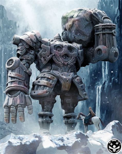 a giant robot standing on top of a snow covered ground