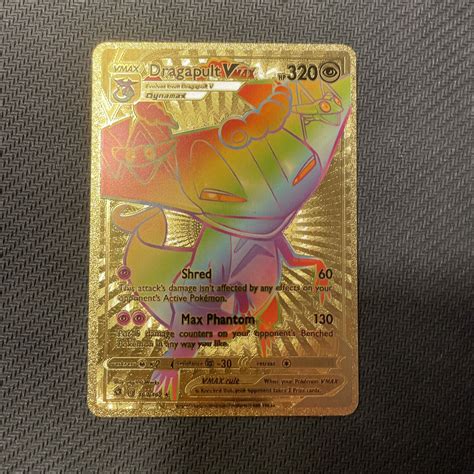 Mavin | Rainbow Dragapult VMAX Pokemon Gold Foil Card Fan Art With Top loader