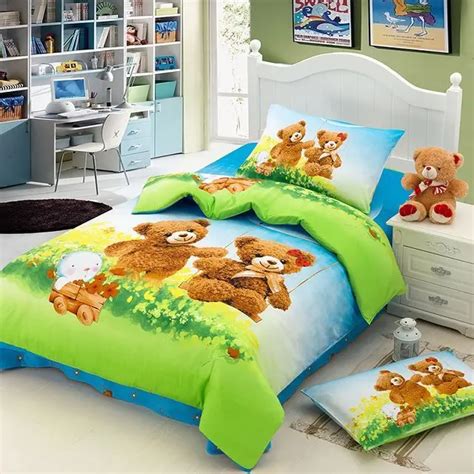 Teddy bear cartoon cute baby bedding sets Kids children twin size ...