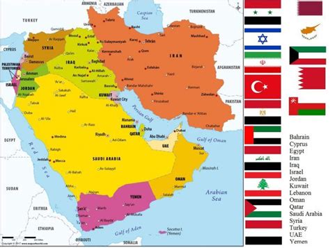 List of Countries in Middle East – Countryaah.com | Middle east map, Middle east, Asia map