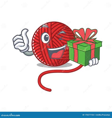 Smiley Red Wool Yarn Character with Gift Box Stock Vector ...