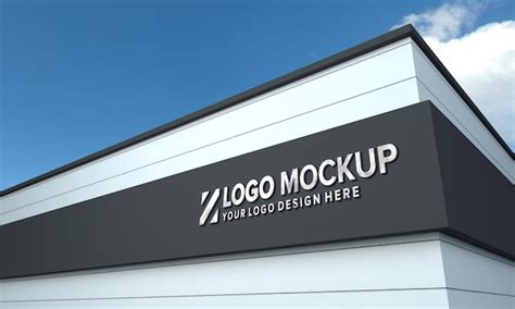 Logo mockup 3d sign fachada preta edifício renderizado em 3d | PSD Premium