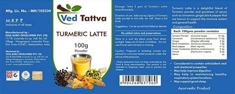 Buy VED TATTVA TURMERIC LATTE 100 GM | GOLDEN HALDI MILK POWDER GOLDEN ...