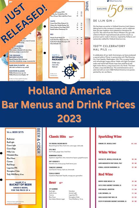 Holland America Bar Menus 2023 | Holland america, Holland america alaska cruise, Holland america ...