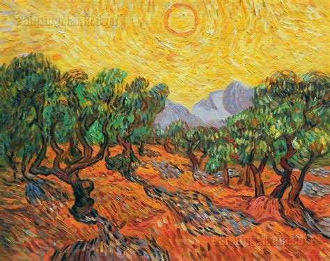 Olive Trees with Yellow Sky and Sun - Vincent van Gogh Paintings | Van ...