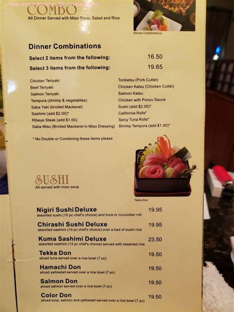 Menu at Kuma Sushi restaurant, Upland