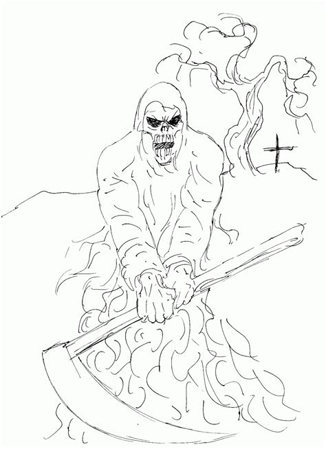 Sketch Of Grim Reaper With Gun Coloring Pages