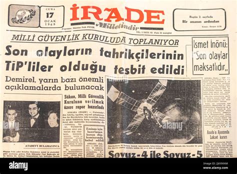 Turkish newspaper IRADE from 1969 with cosmos theme Stock Photo - Alamy