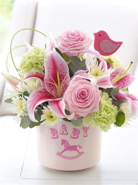 New Baby Girl Ceramic Arrangement - New Baby Flowers & Gifts | New baby flowers, Flower gift ...