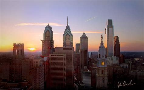 Philadelphia Skyline Sunset, sun, horizon, philadelphia skyline ...