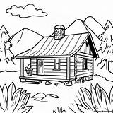 Rustic Mountain Cabin Coloring Page  Coloring Pagescom sketch template