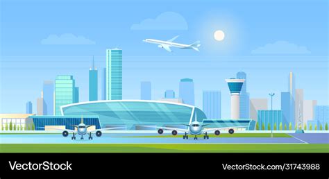 City airport cartoon flat Royalty Free Vector Image