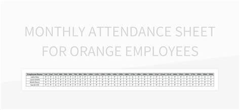 Monthly Attendance Sheet For Orange Employees Excel Template And Google Sheets File For Free ...