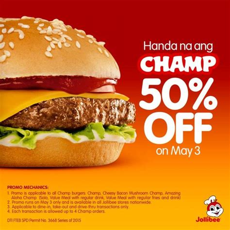 Jollibee Champ burger at 50% off this May 3! | Pinay Ads: A Lifestyle Blog by Mommy Iris