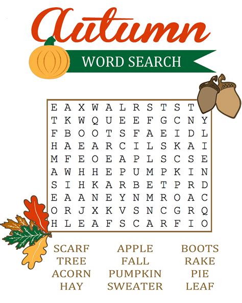 Autumn Word Search for kids