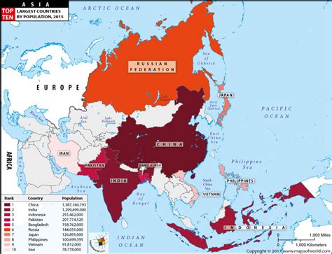 Asian Countries by Population, Map of Largest Countries in Asia by ...