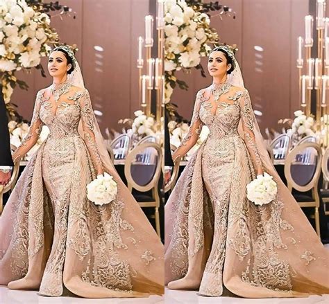 Arabic Dubai Gorgeous High Neck Long Sleeve Wedding Dress 2019 Mermaid ...