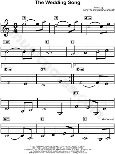 Kenny G "The Wedding Song" Sheet Music for Beginners in C Major ...