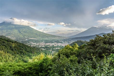 Three Volcanoes in Late Afternoon Light, Antigua, Guatemala Stock Image ...