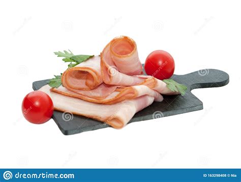 Slices of raw bacon stock photo. Image of calorie, natural - 163298408