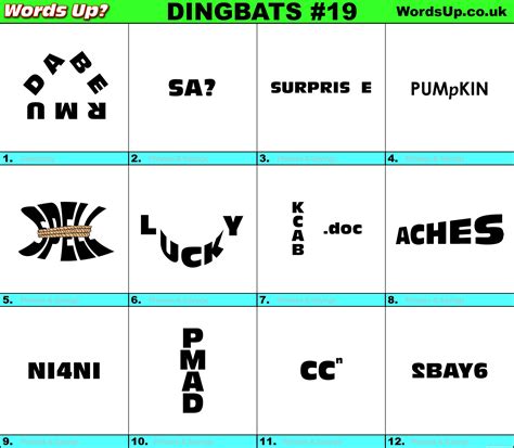 Dingbats Quiz #19 » Find the answers to over 730 Dingbats! » Words Up Games