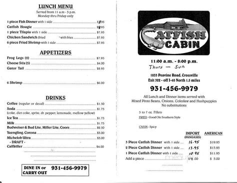 Menu of Catfish Cabin in Crossville, TN 38571