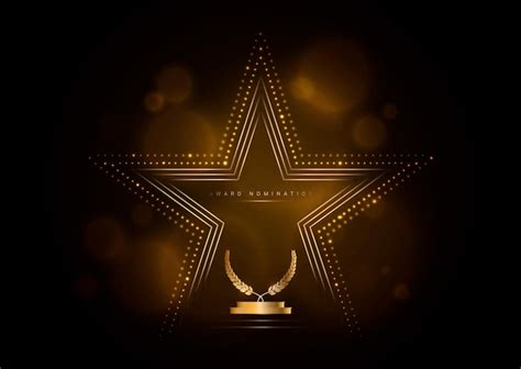 Premium Vector | Golden glowing star with laurel wreath award template on black background