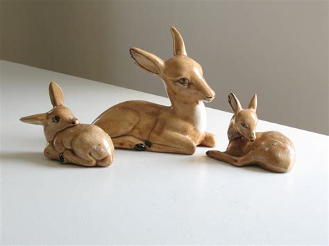 Vintage Ceramic Deer Figurines Set of three / handpainted