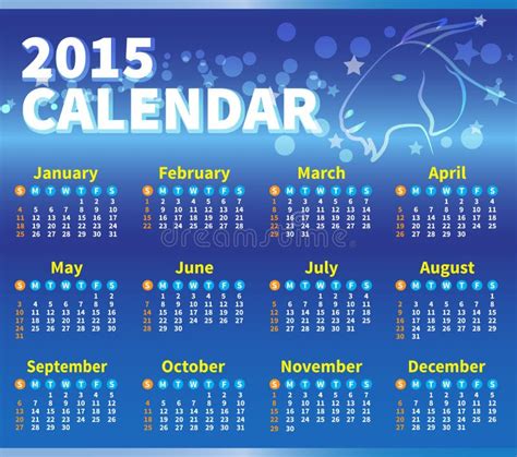 Calendar 2015 blue colour stock vector. Illustration of bright - 46232491