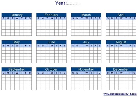 Blank Yearly Calendar Template Pdf