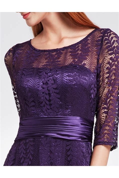 Dark Purple Lace Half Sleeve Long Prom Party Dress - $59 #EP08878DP ...