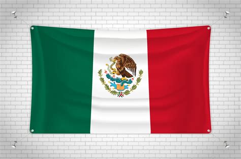 Mexico flag hanging on brick wall. 3D drawing. Flag attached to the ...