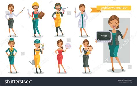 Woman Working Uniform Cartoon Character Set Stock Vector (Royalty Free ...