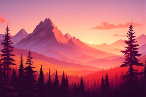 Premium AI Image | Mountain and forest in sunset